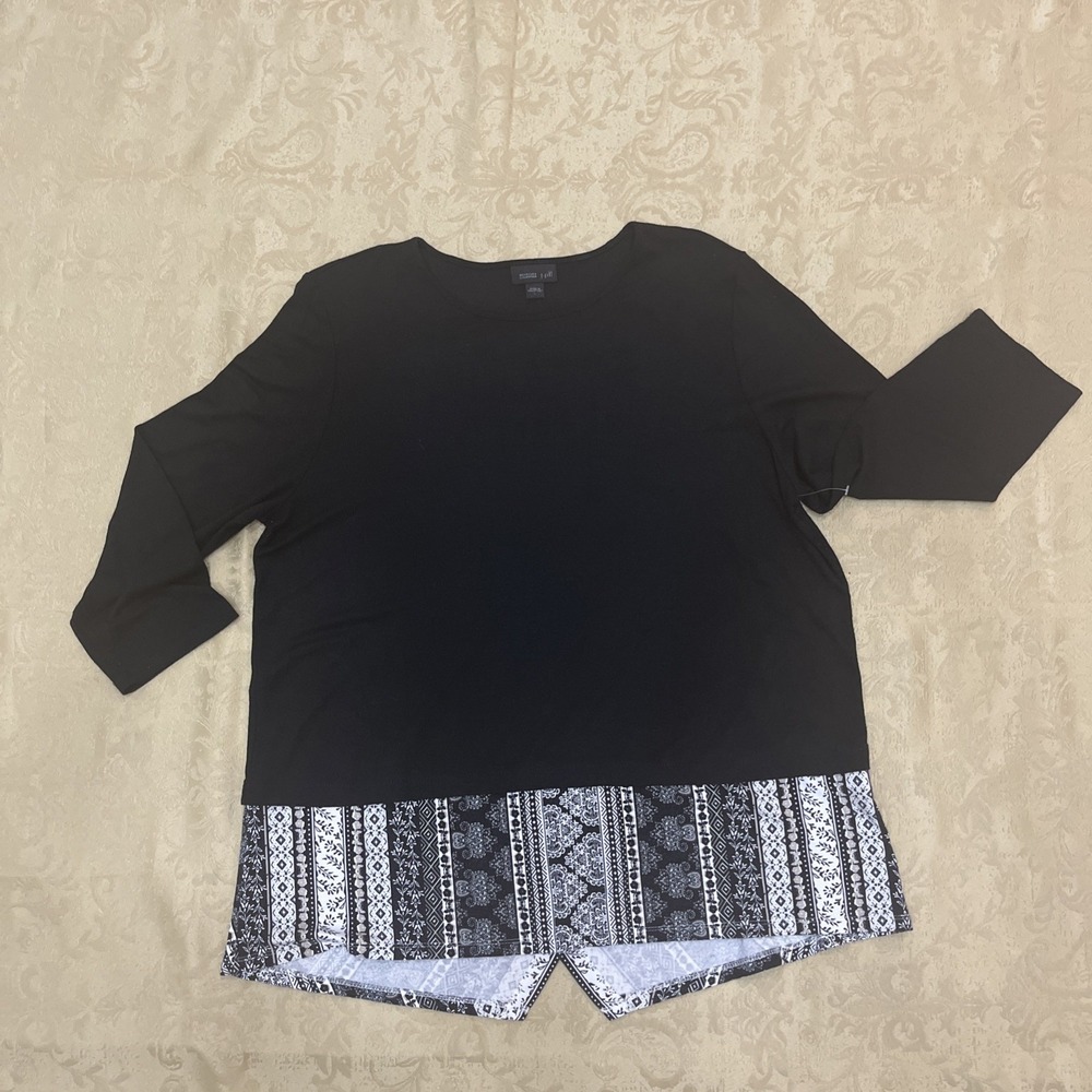 J. Jill Top Women Large Black Good Mixed‎ Media 3/4 Sleeve Wearever Collection